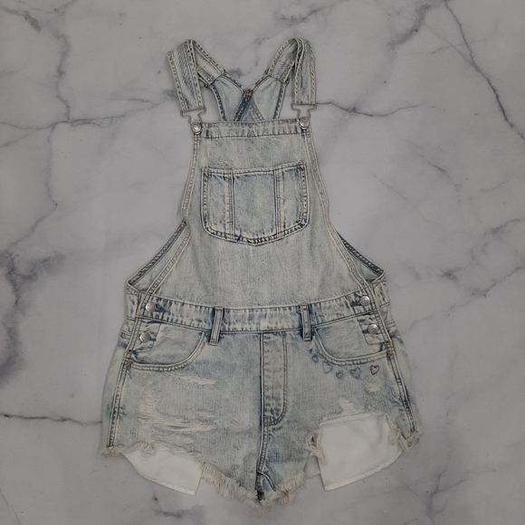 American Eagle Outfitters Pants - American Eagle Light Wash Distress Denim Shortalls